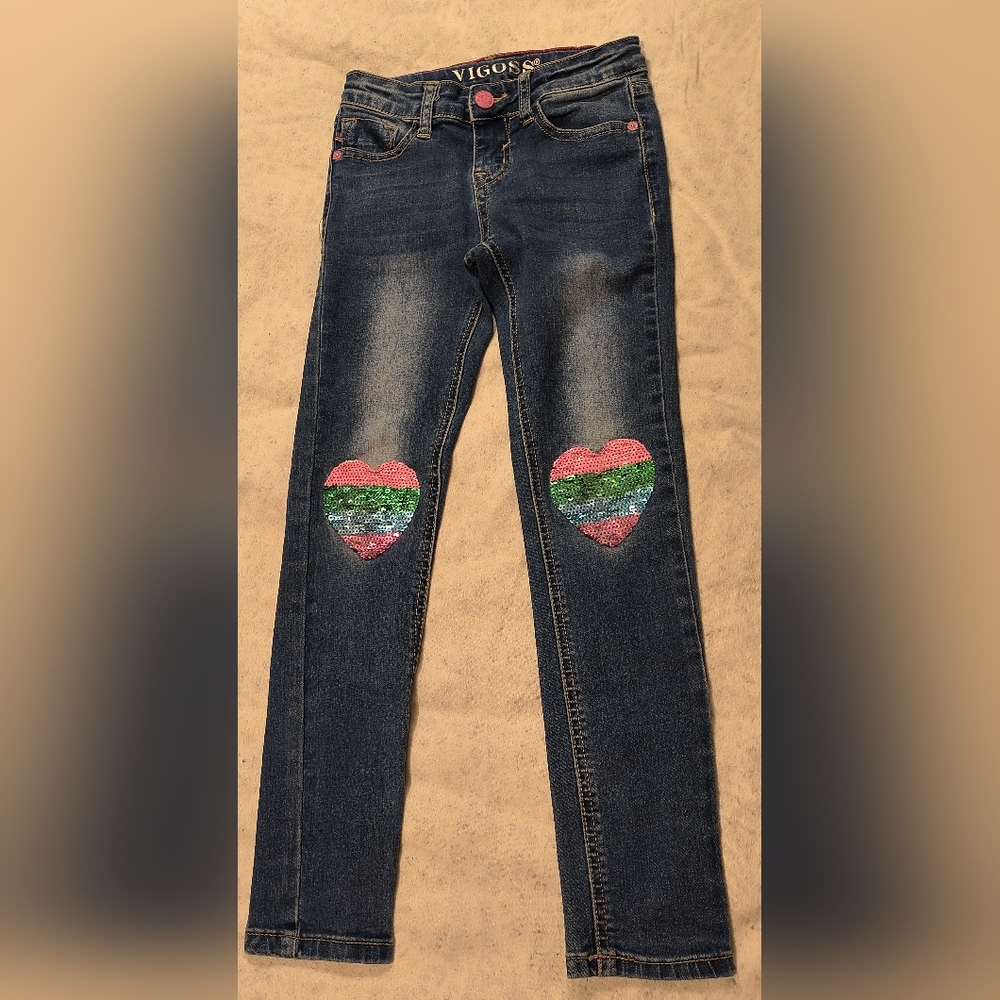 Vigoss Kids Jeans with Sequin Heart Patches
